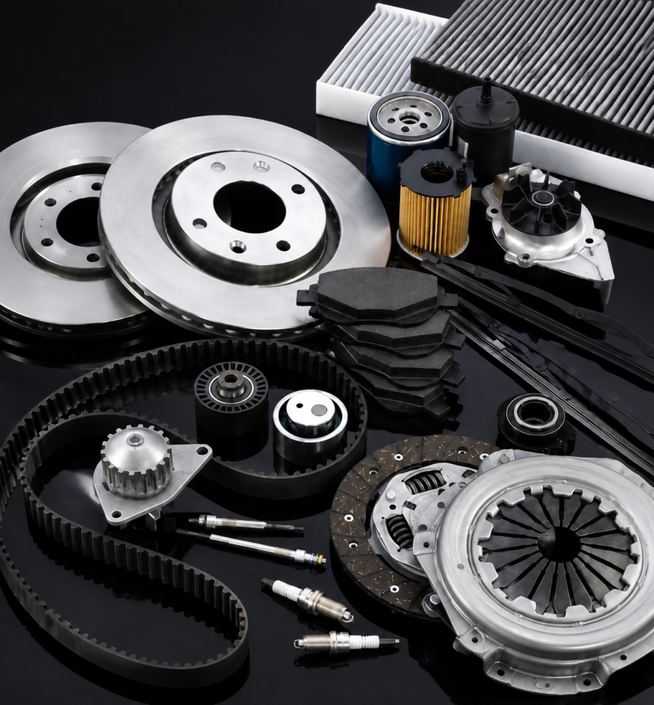 Home Automotive parts including brake rotors, brake pads, filters and engine components